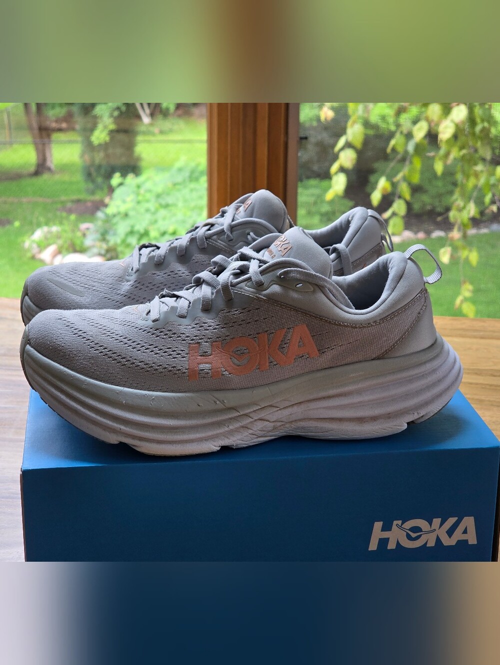 Hoka Women's Bondi 8 in the Harbor Mist/Lunar Rock-Women's Size 10B